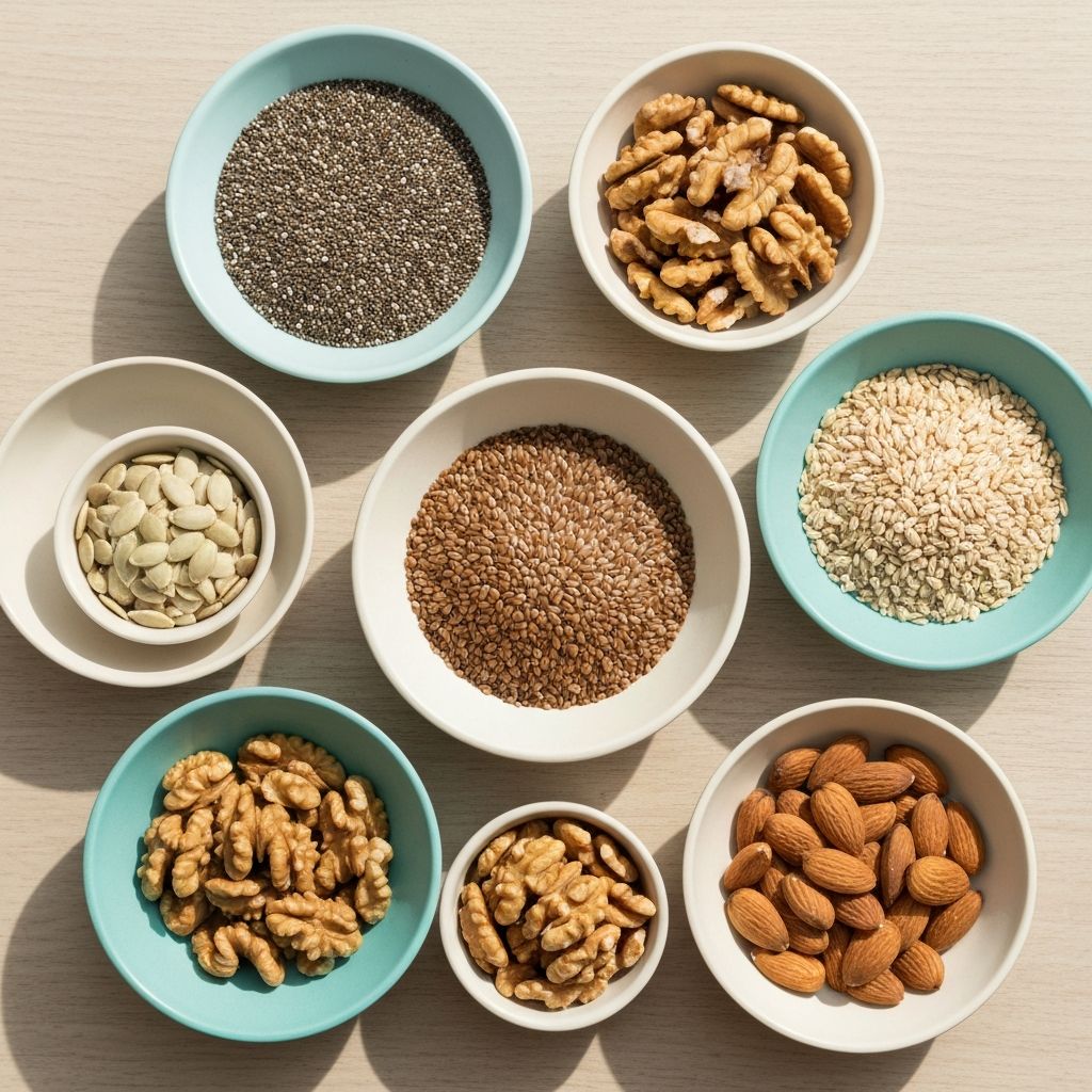 Nasiona, orzechy - chia, siemię lniane, orzechy włoskie
